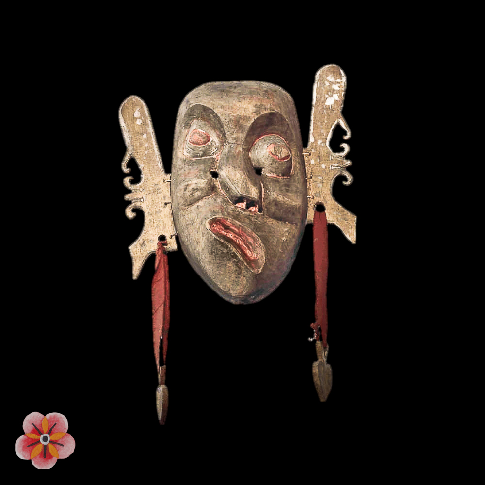 Sold hudoq mask, angular beak with bold paint.